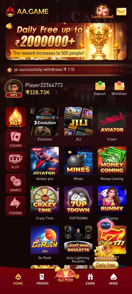 AA Game Casino: Download & Get Rs.40 Cash Free Bonus 1