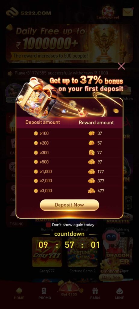 5222 Game App – Download & Get 100% Cash Bonus 1